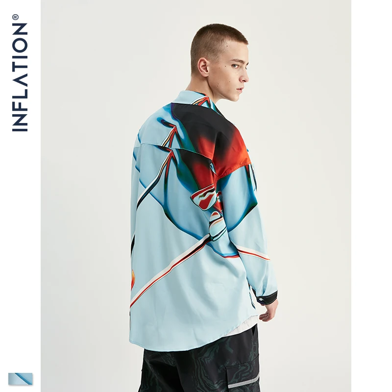 INFLATION Streetwear Men Shirt Long Sleeve Shirts Loose 2020 Autumn New Digital Printing 92150W |