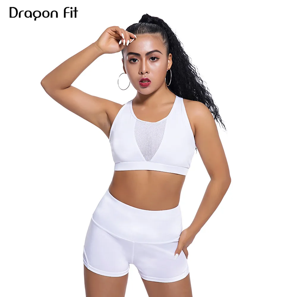 Dragon Fit Elastic Yoga Set Women Two Piece Fitness Push Up Bra+gym Short Quick Dry Sportswear Running Workout Clothes | Спорт и