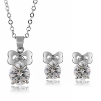romantic cz zircon jewelry bowknot stainless steel earrings necklace jewelry set for women