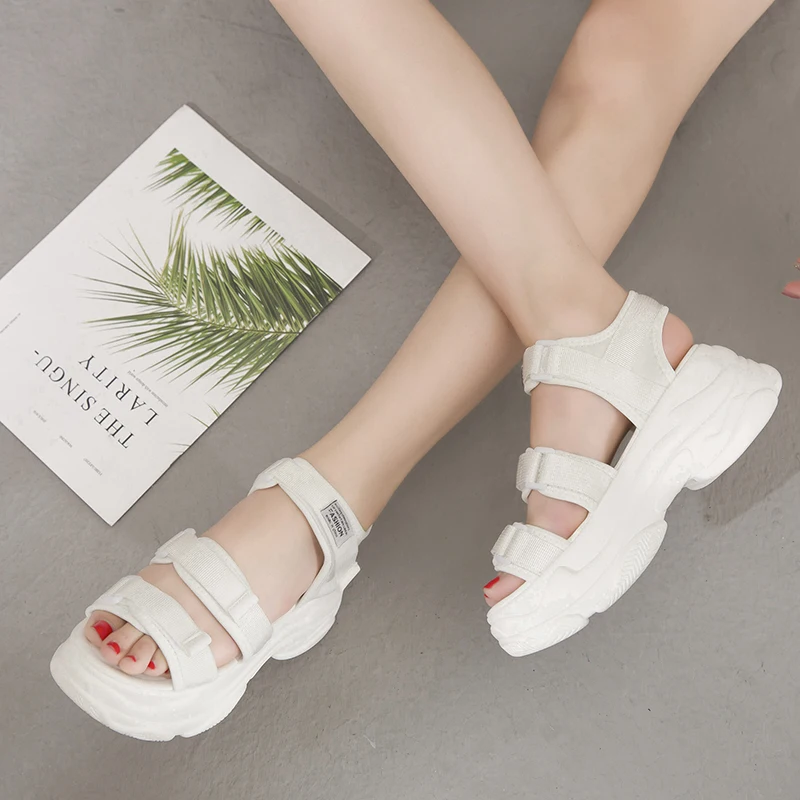 Fashion Women Sandals Platform Wedges Girls Shoes Thick Heel Lace Up Outdoor Breathable Female Beach Sport Sandals Size 35-39