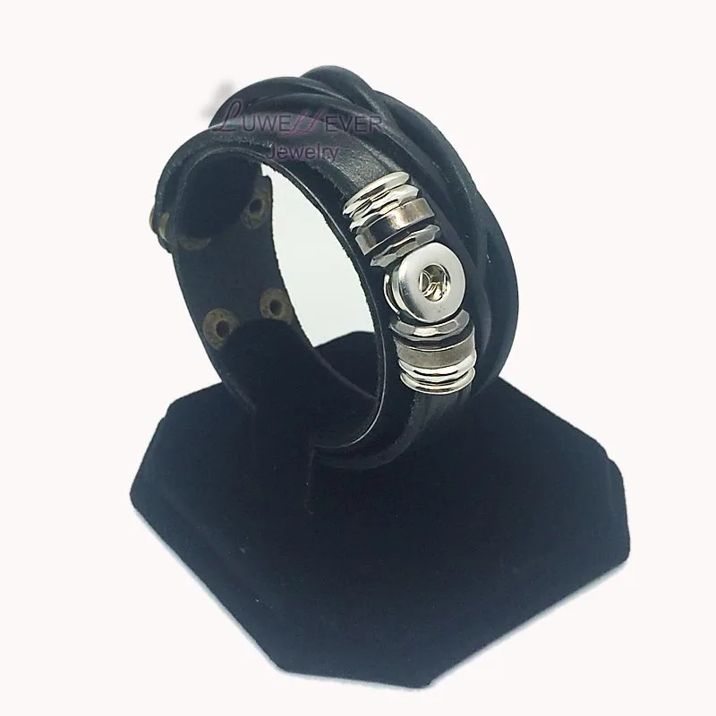 black 12mm Настоящий кожаный браслет 135 ручной работы 12 мм 18 мм браслет на застежке-кнопке очаровательные ювелирные изделия для женщин и мужчин подарок - Окраска металла: black 12mm