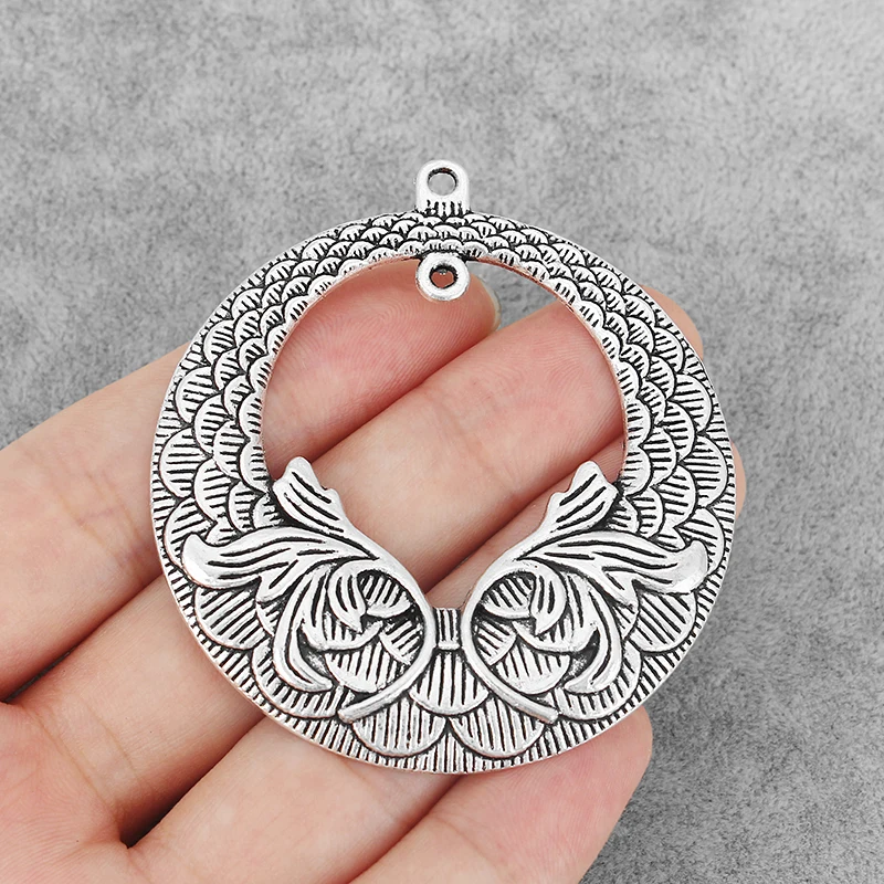 

4PCS Vintage Large Metal Carved Double Flower Scale Squamos Ring/Circle Charms Pendants Connector for DIY Jewelry Finding