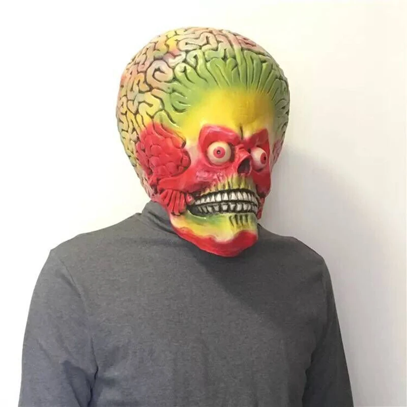Атака Martian Soldie маска на Хэллоуин Латексная Маска всю голову страшная Alien Brain Party Mask