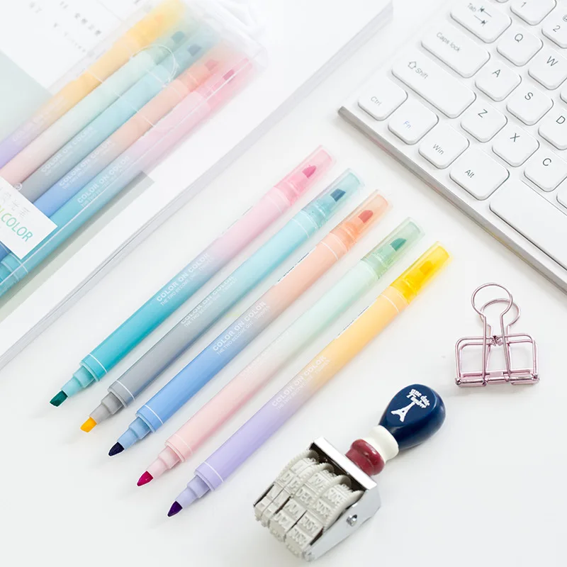

Kawaii Double Headed Fluorescent Pen diary Journal Art Drawing Marker Pen Student Colour Graffiti Pen Office Pen 5pcs/box