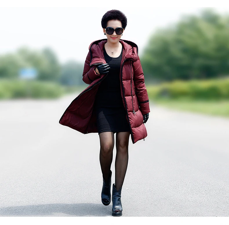 Женский длинный пуховик с капюшоном Свободный теплый на белом утином пуху