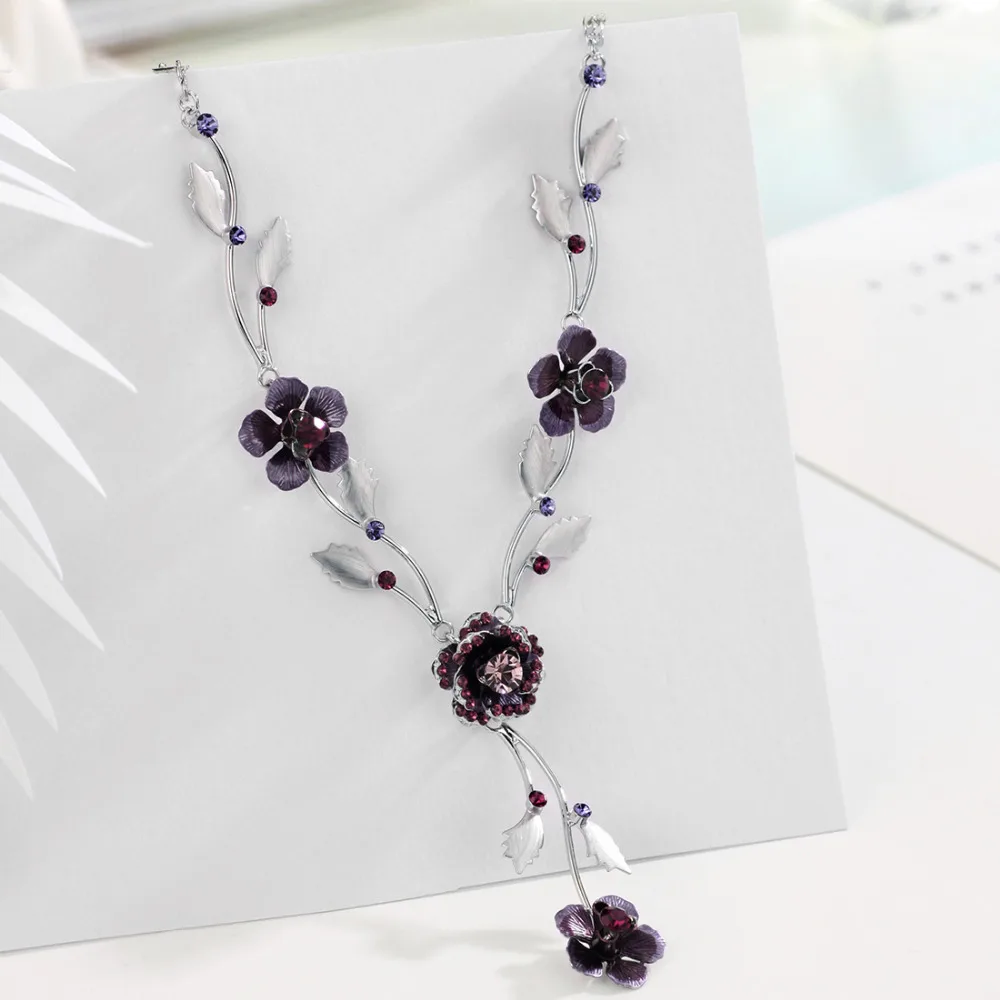 Neoglory Rhinestone &amp Enamel Jewelry Set Elegant Flower Style Necklace Earrings Women Embellished With Crystals From Swarovski |