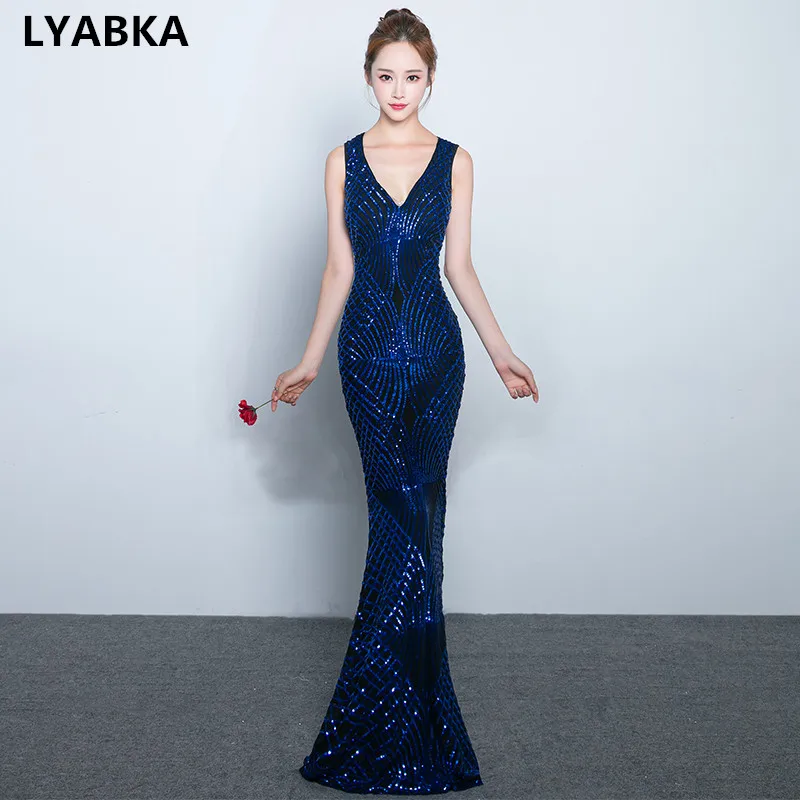 Robe De Soiree Новая мода Abendkleider синий Русалка Вечерние платья Кафтан настоящая