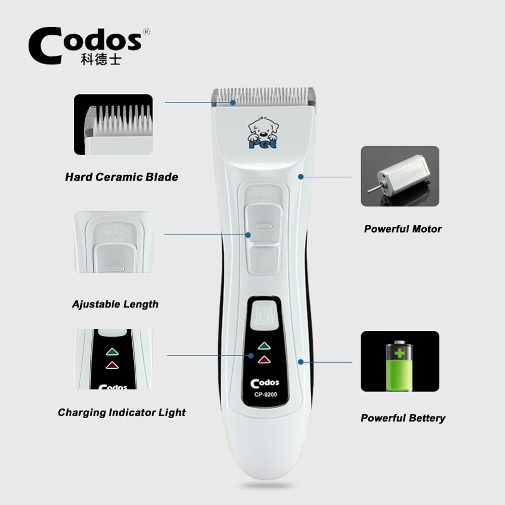 Professional Codos CP9200 Pet Trimmer Rechargeable Dog Hair Clipper Electric Grooming Haircut Shaver Machine |