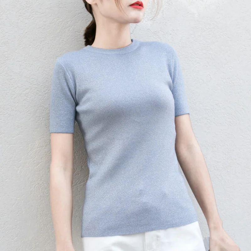 2018 New Summer knitted Slim Pullover Women O-Neck Sweater Shirt Female All-match Basic Short Sleeve Tops Clothing | Женская одежда