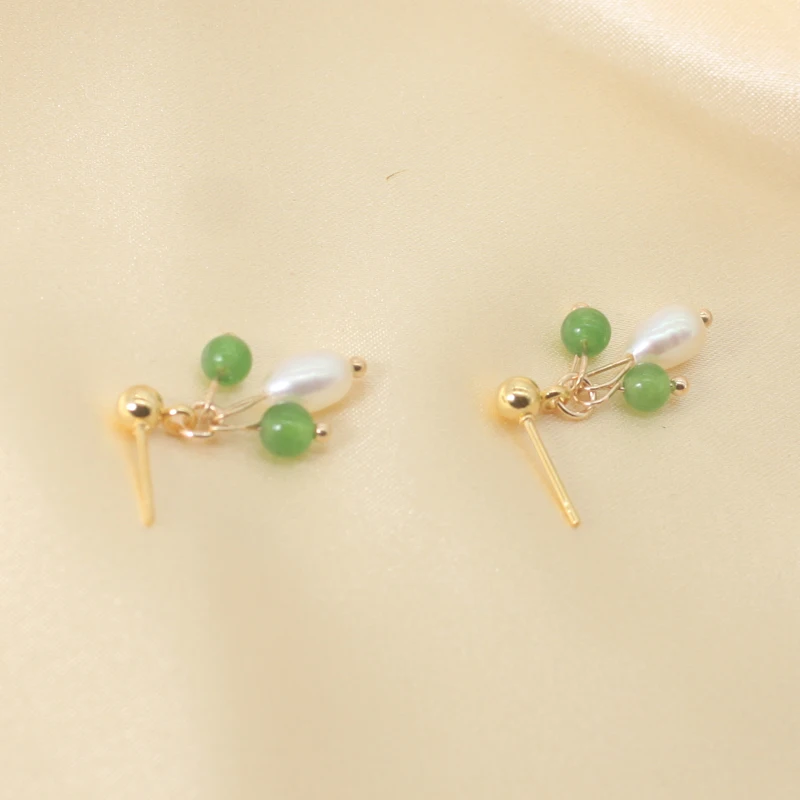 Price Favorable Natural Freshwater Pearls Earrings Green Stone Gold Stud For Women Earring Jewelry Gift | Украшения и аксессуары