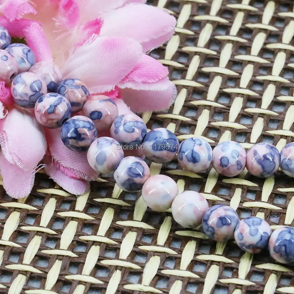 8mm Accessories Pink Multicolor Riverstones Rain Flower Rainbow Stones Round Beads Loose Crafts Jewelry making 15inch Wholesale | Украшения
