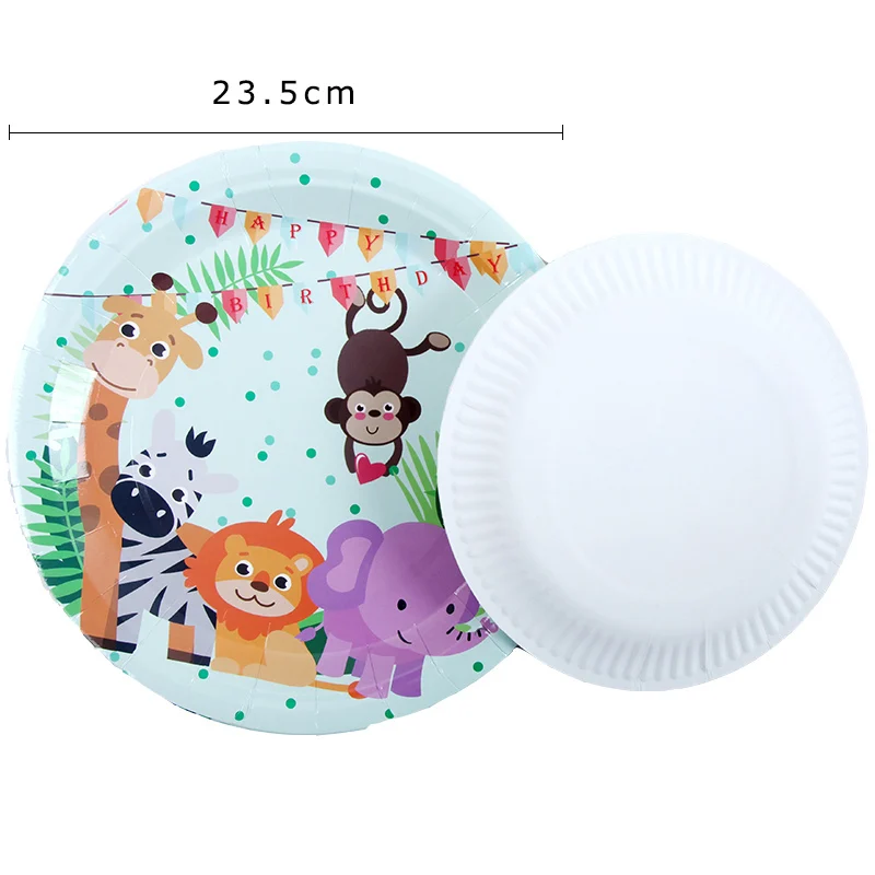 9inch plate 6pcs Мультфильм джунгли животное тематическая вечеринка на день рождения украшения для взрослых бумажные тарелки детский день рождения, день рождение мальчика предметы для вечеринки, сувениры - Цвет: 9inch plate 6pcs