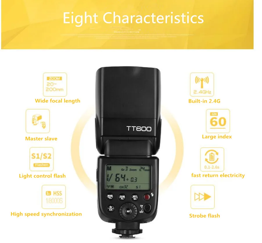 Godox TT600 2,4G Беспроводная камера синхронизация вспышки Speedlite для Canon Nikon D3100 Pentax Olympus Fujifilm Panasonic фото фонарик