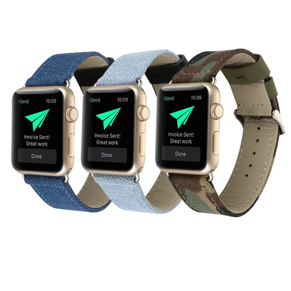 Джинсовый джинсовый кожаный ремешок для Apple Watch Series 3 2 1 камуфляжный браслет iWatch