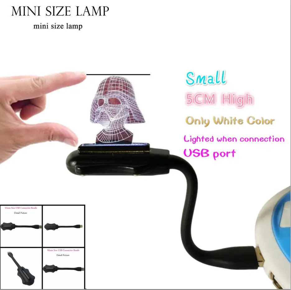 Small USB Lamp 50mm Черный рыцарь Дарт Вейдер Звездные войны вентилятор 3D Визуальный светодиодный 7 ЦВЕТОВ автоматический Ночной светильник Настольная лампа Иллюзия декор для детской комнаты для мальчиков - Испускаемый цвет: Small USB Lamp 50mm