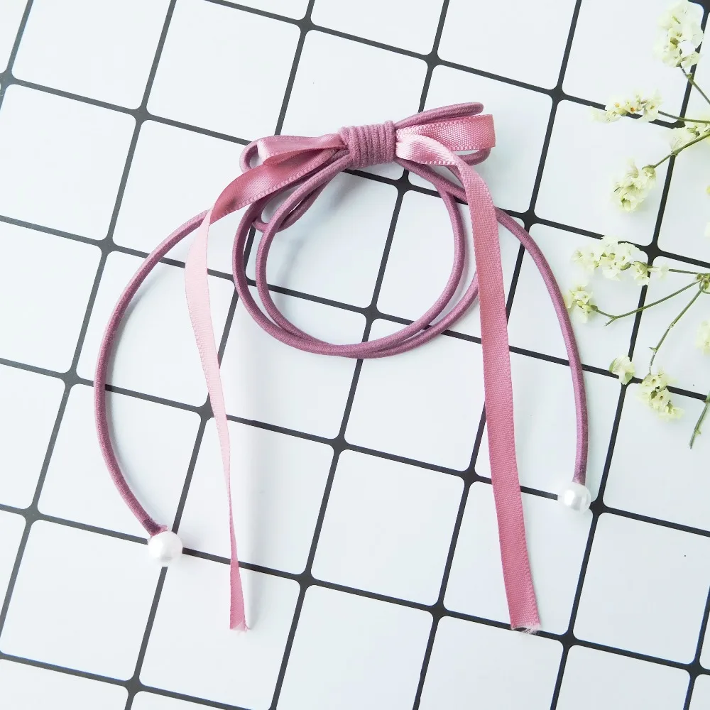 HC 2 Pcs/lot Lovely Bow Ties Simulated Pearl Handmade Elastic Baby Hair Girls Ponytail Holder Women Cute Accessories F | Украшения и