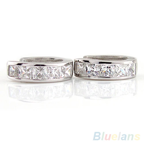 Fashion Silver Plated Small Round Square Crystal Huggie Earrings Men 2KAR | Украшения и аксессуары