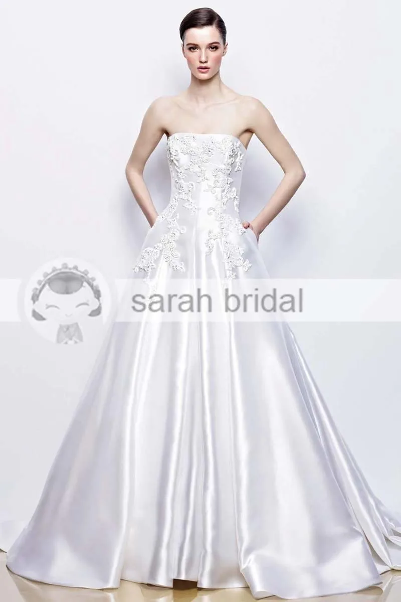 6 New Arrival 2015 Long White Taffeta Evening Dresses Appliques A-Line Strapless Elegant Gowns Floor Length Hot | Свадьбы и