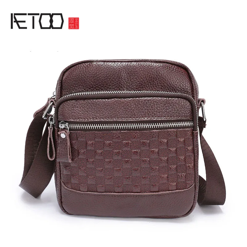AETOO Men's vertical leather trend casual fashion south Korean single shoulder slanted bag | Багаж и сумки