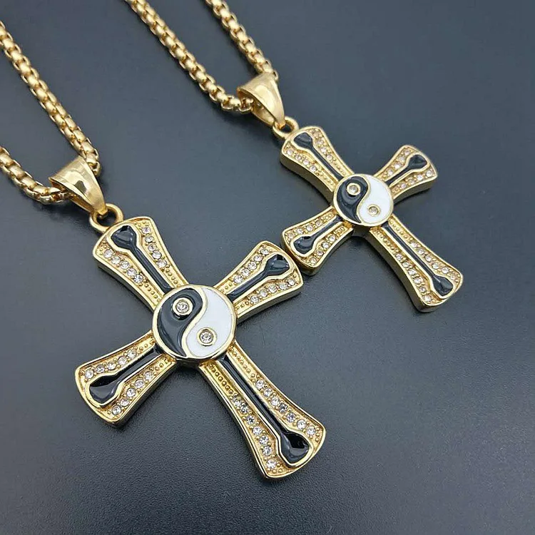 Нержавеющая сталь крест подвески ожерелья Золото Цвет Bling льдом в стиле хип-хоп