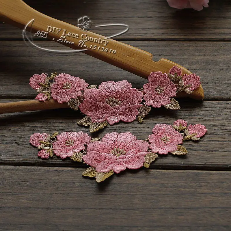 Размер 19*7 см (2 шт.) вышитая Полиэстеровая Кружевная аппликация швейная для