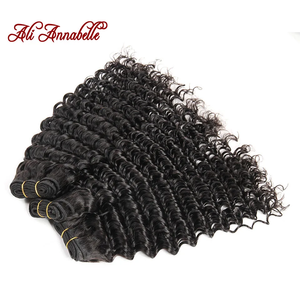 ALI ANNABELLE, человеческие волосы, пряди, с закрытием, remy HAIR, 3 пряди, бразильские, глубокая волна, человеческие волосы с закрытием шнурка HD