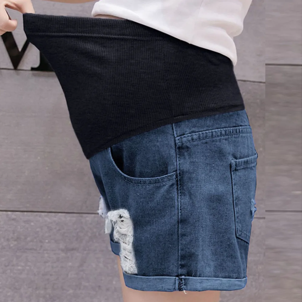 Лето 2019 модные однотонные джинсовые шорты для беременных Одежда хлопковые