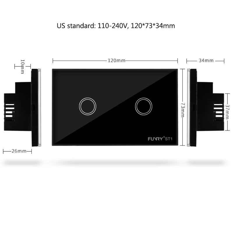Емкостный сенсорный выключатель Funry ST1 2 Gang стандарт США дистанционное управление