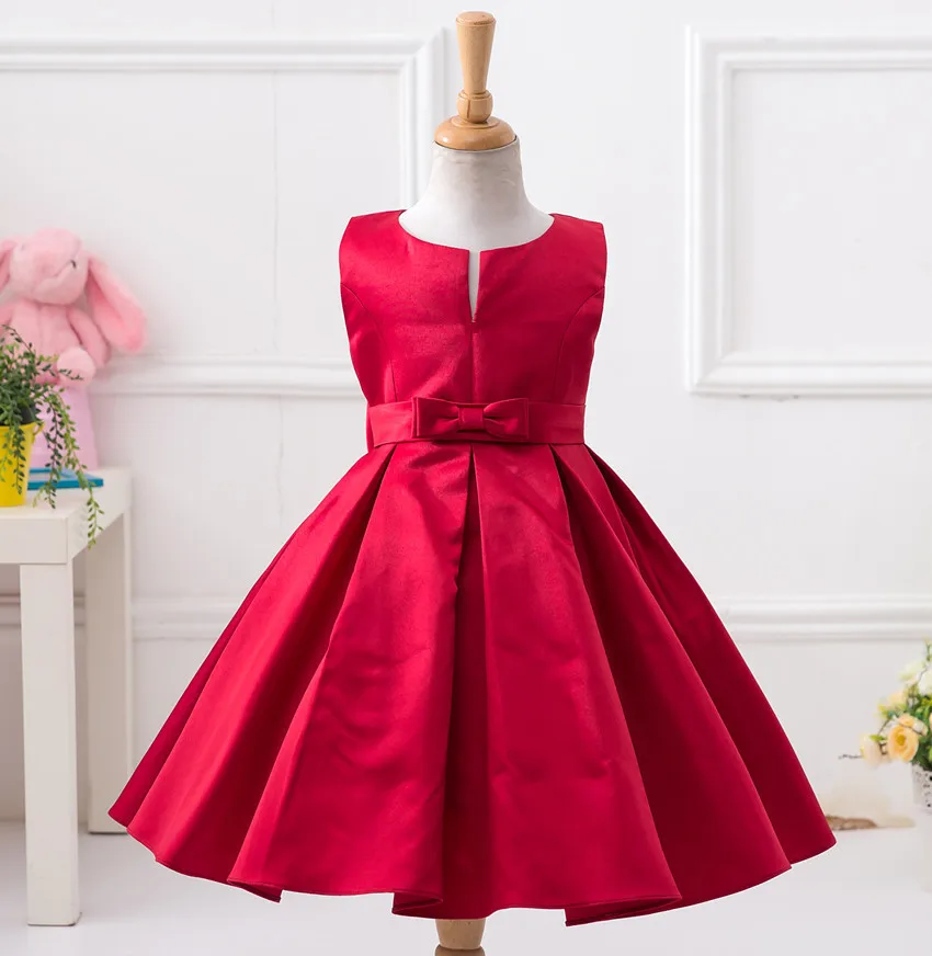 2022 Summer Princess Dress for Wedding and Party Little Girl Clothes Red Formal Dresses Solid Color Grace Clothing with Sashes | Детская