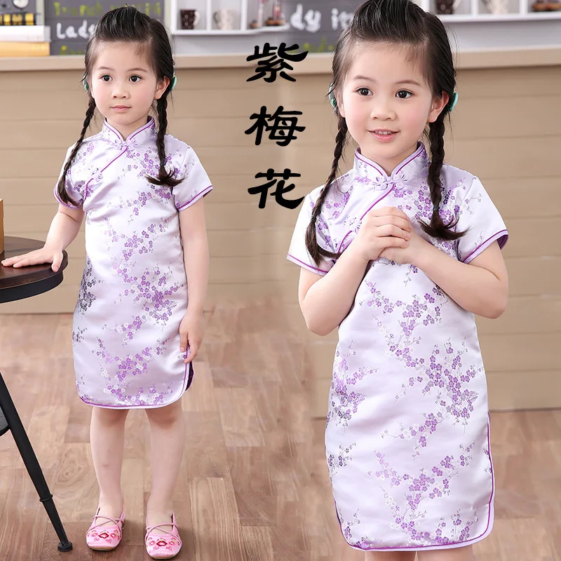 Summer Style Fashion Children Girls Cotton Printed Chi-pao Cheongsam Kids Short Chinese Traditional Dress Costume Play | Детская одежда