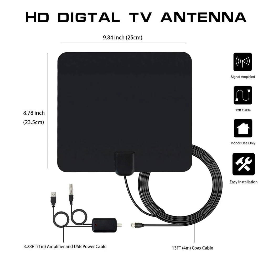 HDTV Indoor TV Antenna with Signal Amplifier Booster Aerial Freeview TDT Cable Television Satelite 120 Miles Range | Электроника