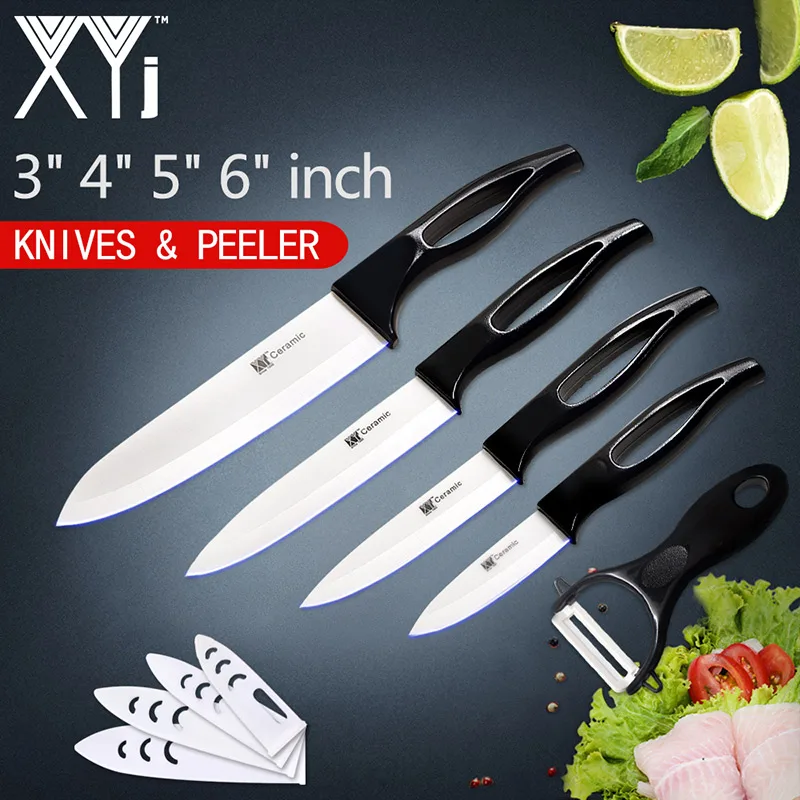 Black White XYj оксид циркония Керамический кухонный нож наборы Мясорубка 3 4 5 6 дюймов Кухонные ножи с Овощечистка полой ручкой Керамические ножи - Цвет: Black White