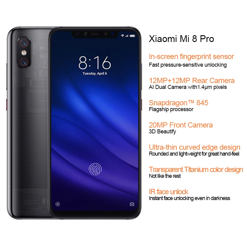 Глобальная версия Xiaomi Mi 8 Pro GB 128 Snapdragon 845 6 21 &quotполный Экран 20MP Фронтальная камера