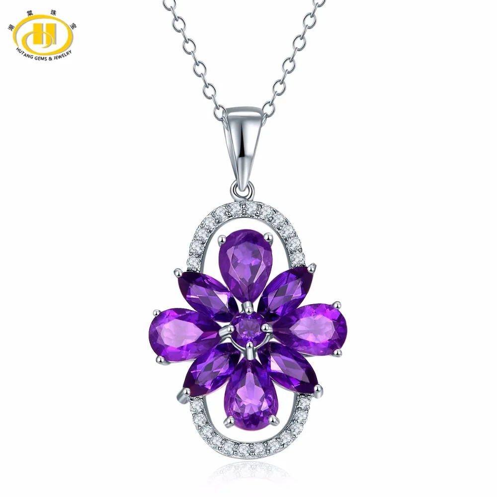 

Hutang Pendant Solid 925 Sterling Silver Natural Gemstone African Amethyst Necklace Women's Girls' Fine Crystal Jewelry New
