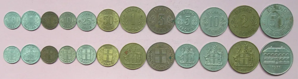 

second hand 12pcs Iceland coin 100% original coin coin Not circulated (cross)