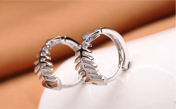 100% 925 sterling silver fashion fish bone design ladies stud earrings jewelry Anti allergy female birthday gift drop shipping | Украшения