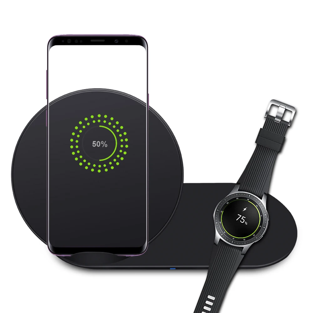 Ascromy 2 в 1 Беспроводное зарядное устройство для samsung Galaxy S9 S8 plus Note 9 8 S7 S6 edge gear S2 S3 S4 подставка быстрая Беспроводная зарядка Qi