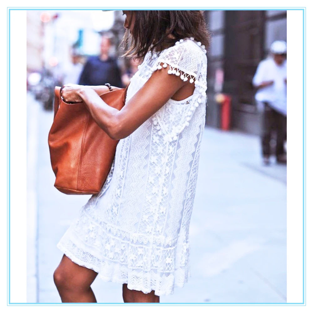 Летняя женская мини юбка с кисточками черная белая кружевная для вечеринок 1 шт.