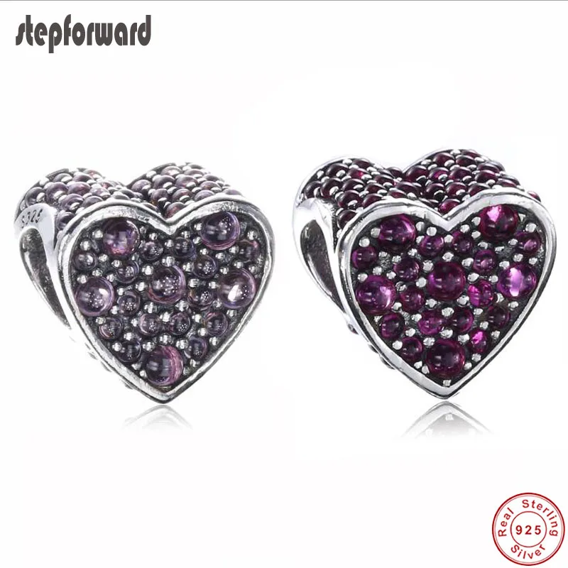 

DIY Good Quality New Collection CZ Stone Paving 925 Real Silver Heart Charm Fit Bracelet