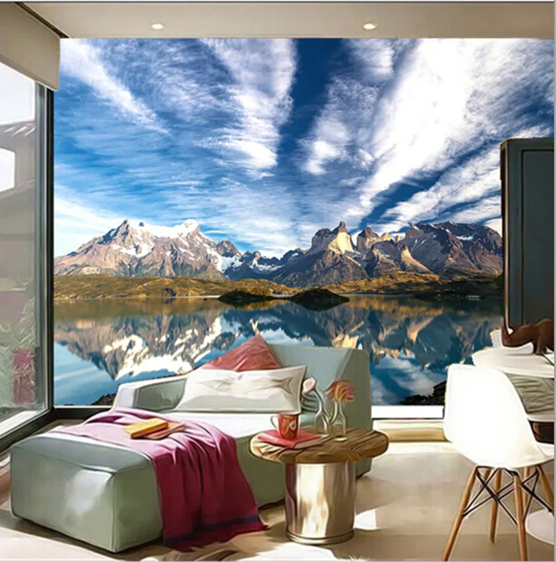 

The latest 3D murals,Chile's natural scenery, beautiful sky snow mountain limpid water,living room TV wall bedroom wall paper
