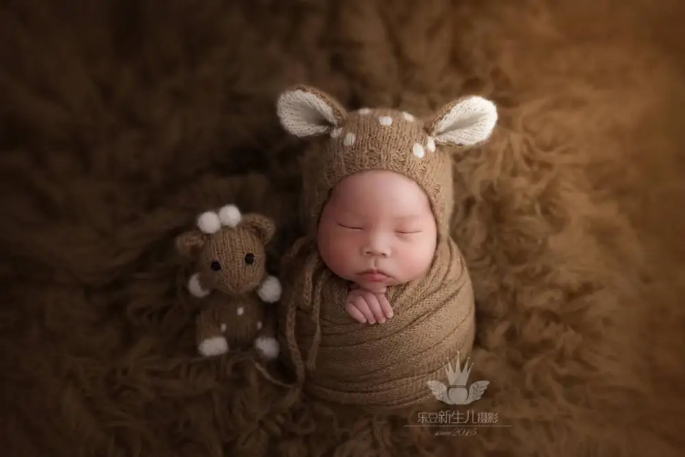 as photo Вязаная шапка с оленями, вязаные мягкие игрушки, набор, вязаный олень, детское животное, капот для девочек или мальчиков, кукла, новорожденный, реквизит для фотосессии - Цвет: as photo