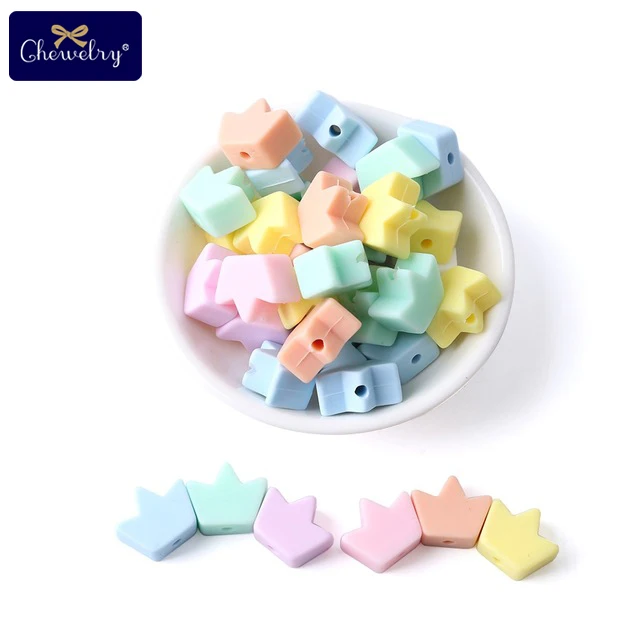 Candy Color Crown CHEWELRY силиконовая бусина 40 шт. детский силиконовый Прорезыватель в форме сердца пищевой детский Кулон Жемчужный силиконовый маленький стержень детские товары игрушка - Цвет: Candy Color Crown