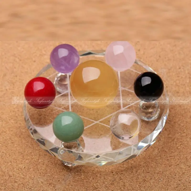

Feng Shui Natural Multicolor crystal balls Seven Star Array Exorcise Statue With Shelf F448