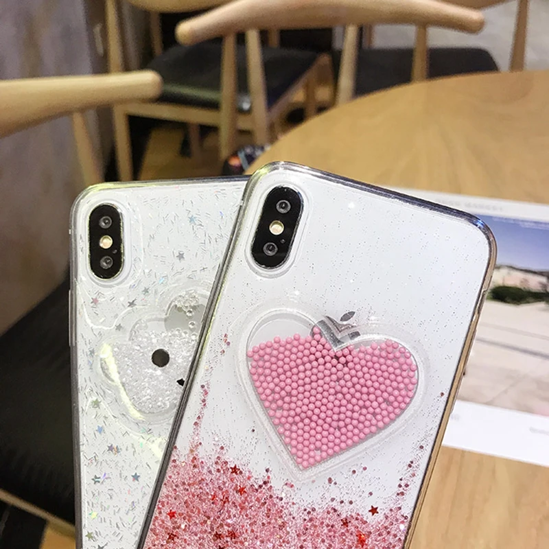 Чехол для телефона Tfshining с жидким сердцем и блестками iPhone 7 8 Plus 6 6S X XR XS Max Smile Face Clouds