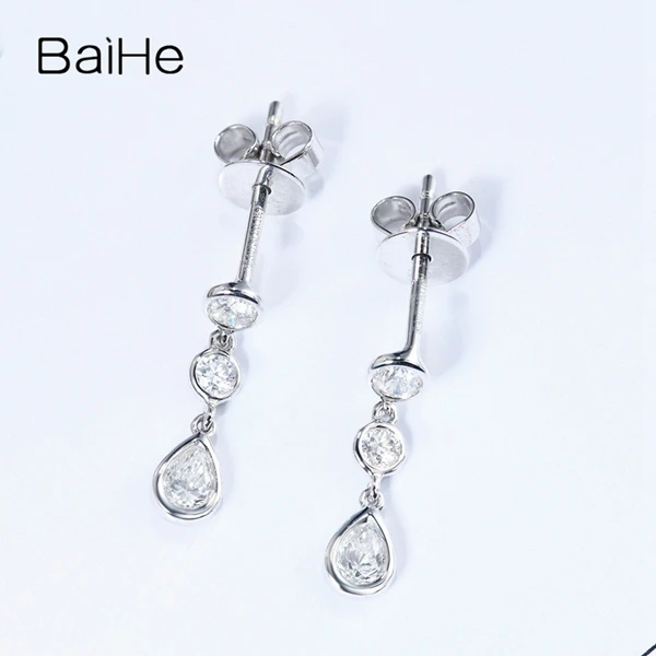 BAIHE Solid 14 K желтое золото(AU585) около 0.30ct F-G/SI натуральные бриллианты свадебные женские модный подарок для ювелирных изделий серьги
