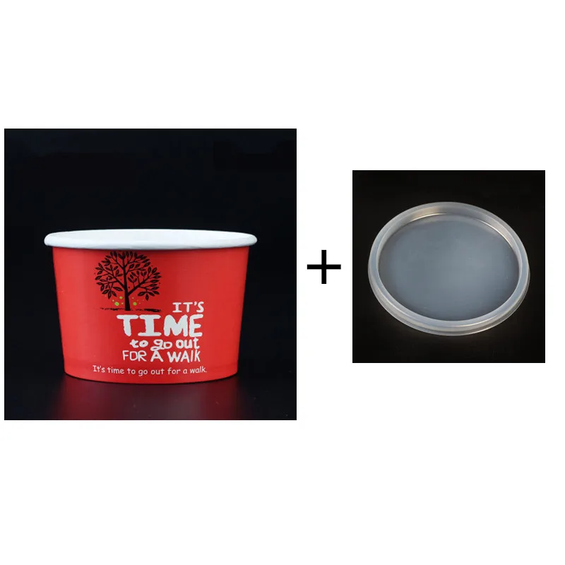 cup and lid 50 шт одноразовые креативные бумажные стаканчики для мороженого, фруктов, йогурта, десерта, молочного коктейля, упаковочные стаканчики с пластиковыми крышками, сделай сам, упаковка на вынос - Цвет: cup and lid