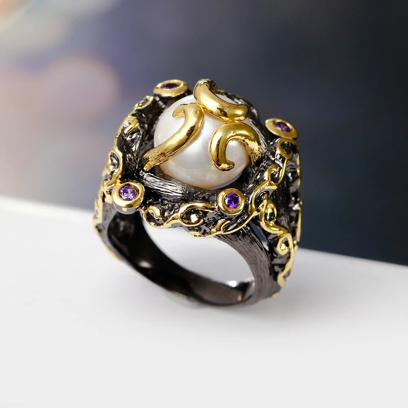 Черный с золотом Цвет Блеск уникальные модные кольца Высокое качество