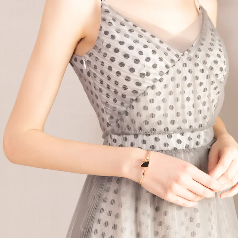 Платье в горошек из шифона длинное Сетчатое платье без бретелек с треугольным