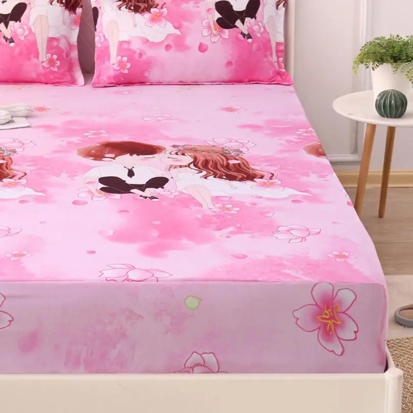 New Pink Cartoon Style Printing Bed Mattress Cover Protector Air-Permeable Home Textile Grippers Linens | Дом и сад