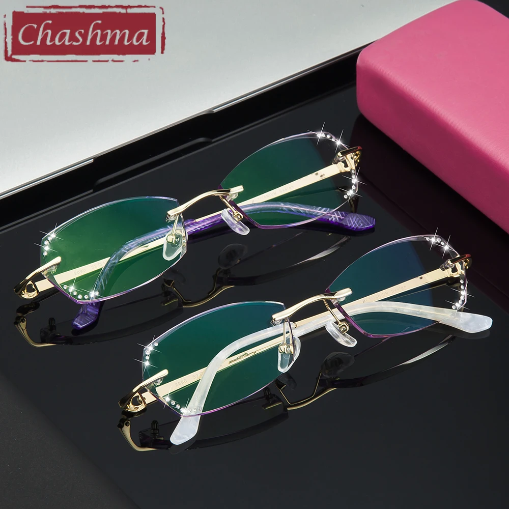 Chashma, роскошные цветные линзы, бриллиантовая отделка, женские качественные титановые очки, оправа, стразы, линзы, модные очки без оправы